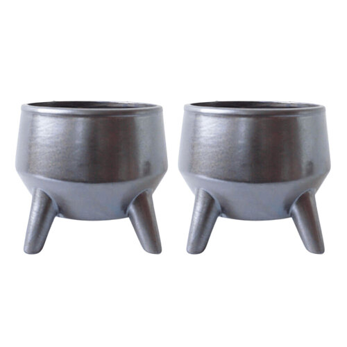 2x Rayell 15x15cm Flower/Plant Pot/Planter Couldron - Black