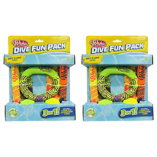 2x 5pc Wahu Dive Fun Pack Pool Toy Kit for Kids With Sticks Streamers and Ring 6y+