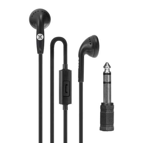 Moki Mic'd Earphones - Black with 3.5mm - 6.5mm Adaptor