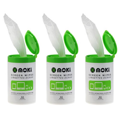 3x 50pc Moki Screen Wipes Bottle