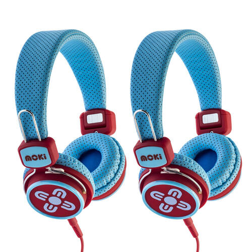2PK Moki Kid Safe Volume Limited Headphones 3y+ Blue & Red