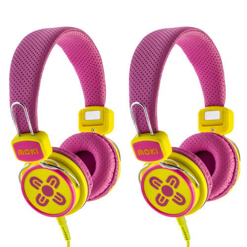 2PK Moki Kid Safe Volume Limited Headphones 3y+ Pink & Yellow