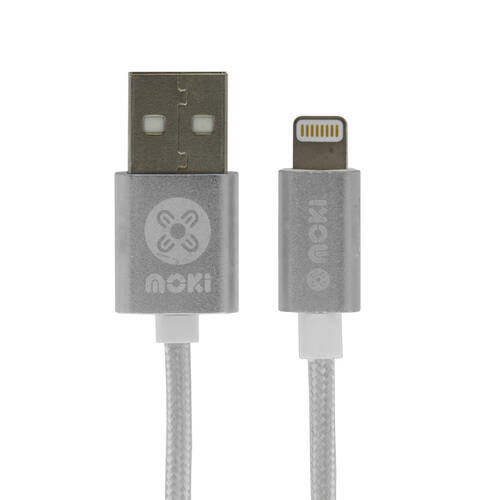 Moki SynCharge Braided 90cm USB to Lightning Cable for iPhone Silver