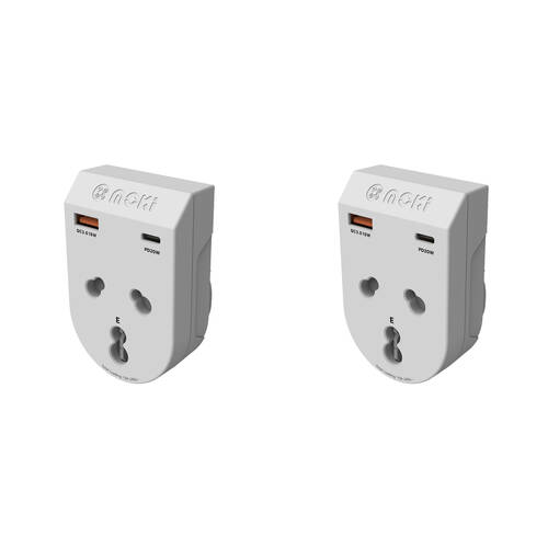 2PK Moki Travel Adaptor Plus Inbound India to AU/NZ  with Type-C & USB-A