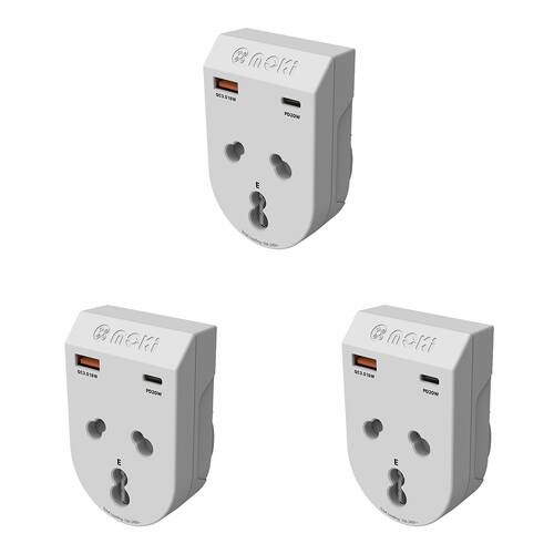 3PK Moki Travel Adaptor Plus Inbound India to AU/NZ  with Type-C & USB-A