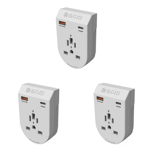 3PK Moki Travel Adaptor Plus Inbound World Excl. Europe  with Type-C & USB-A