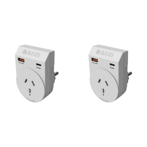 2PK Moki Travel Adaptor Plus Outbound AUS/NZ to EU with Type-C & USB-A