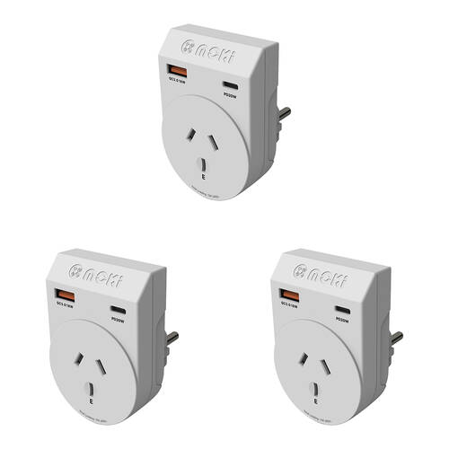 3PK Moki Travel Adaptor Plus Outbound AUS/NZ to EU with Type-C & USB-A