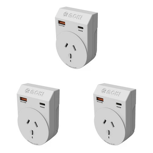 3PK Moki Travel Adaptor Plus Outbound AU/NZ to South Africa w/ Type-C & USB-A