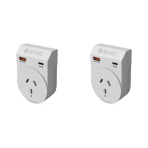 2PK Moki Travel Adaptor Plus Outbound AU/NZ to US with Type-C & USB-A
