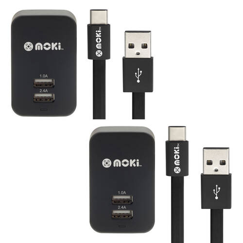 2PK Moki Type-C Syncharge USB Cable + Wall Charger