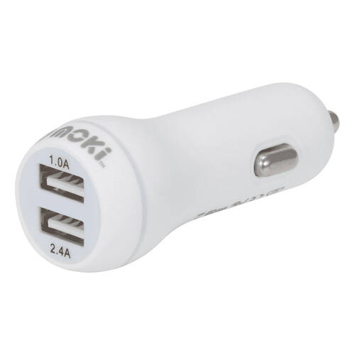 Moki Dual USB Car Charger - White
