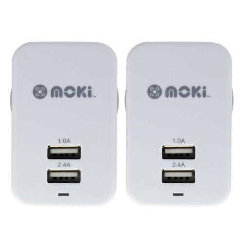 2PK Moki Dual USB Wall Charger - White