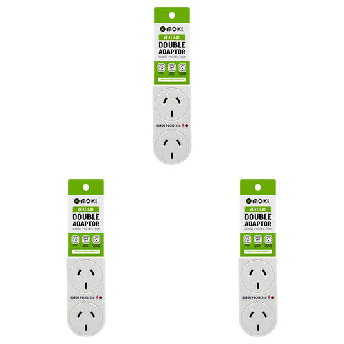 3PK Moki Vertical Double Power Adaptor w/ Surge Protection - White