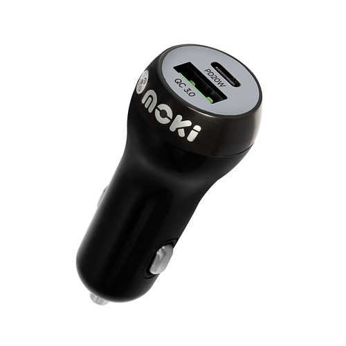 Moki PD 20W Type-C + QC USB 3.0 Fast/Quick Dual Car Charger