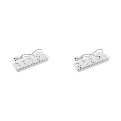2PK Moki 4 Socket Electrical Powerboard w/ Switches - White