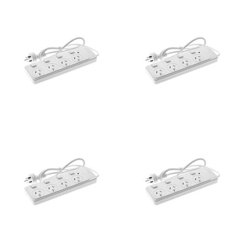 4PK Moki 4 Socket Electrical Powerboard w/ Switches - White