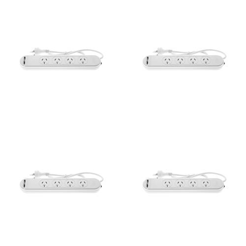 4PK Moki 4 Socket Electrical Powerboard w/ 2 USB-A Ports - White
