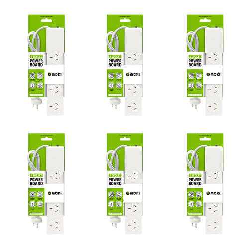 6PK Moki 4 Socket Compact Electrical Powerboard - White