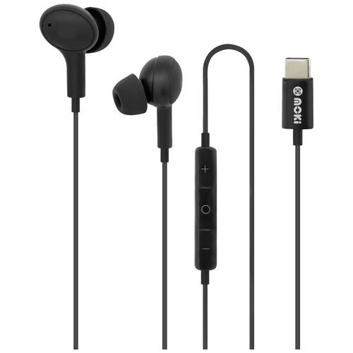Moki Wired USB-C Connect Inner Ear Earphones W/ Mic & Control Black