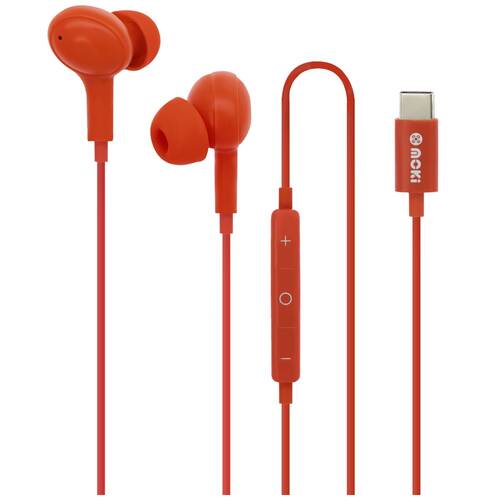 Moki Wired USB-C Connect Inner Ear Earphones W/ Mic & Control Red