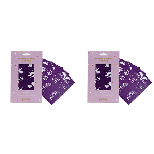 2x 40pc Oh Flossy Reusable Adhesive Face Paint & Makeup Stencils 10cm - Purple 3y+