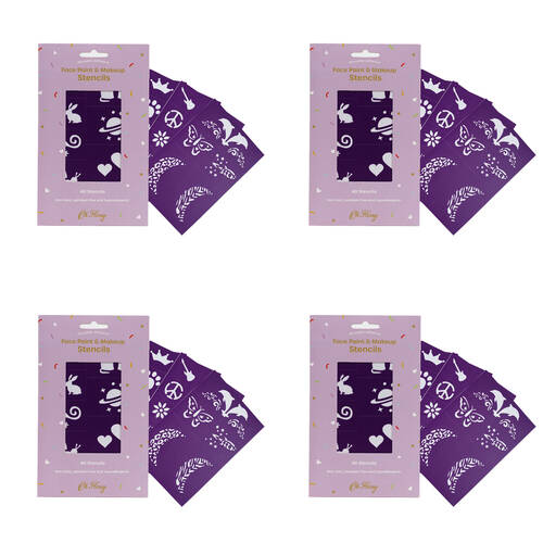 4x 40pc Oh Flossy Reusable Adhesive Face Paint & Makeup Stencils 10cm - Purple 3y+