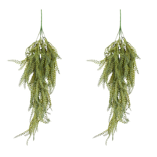 2PK Maine & Crawford 85cm Faux Sala Silver Fern Hanging Pot Artificial - Green