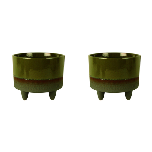 2PK Maine & Crawford Tage 16cm Ceramic Plant Pot w/ Feet - Olive Green