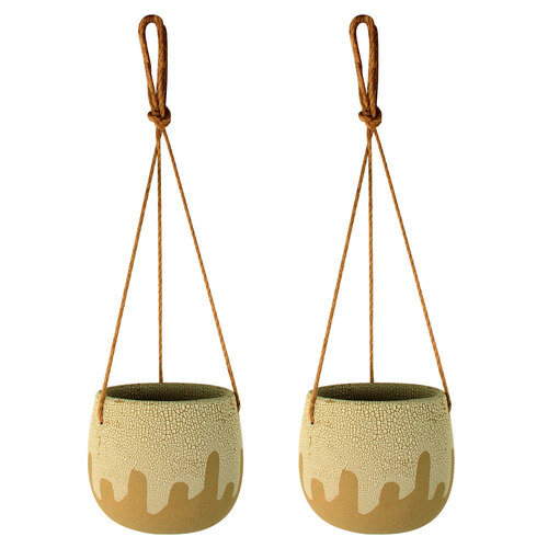 2PK Maine & Crawford 16x13cm Ceramic Valentina Hanging Planter - Beige