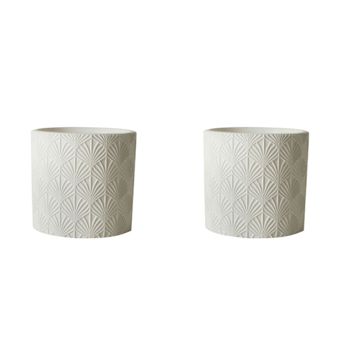 2PK Maine & Crawford Ximena Arch 14cm Engraved Ceramic Pot - White