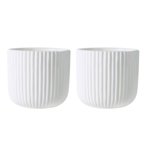 2PK Maine and Crawford Diego Stripe 13.6cm Concrete Pot - White