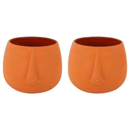 2PK  Maine & Crawford Dahla 17cm Ceramic Face Planter - Terracotta