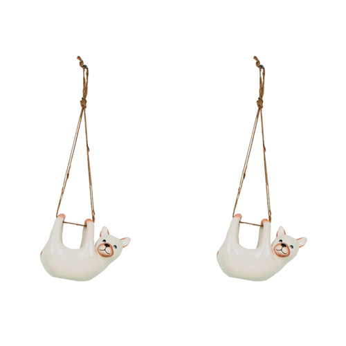 2PK  Maine & Crawford 17cm French Bull Dog Hanging Ceramic Planter - White