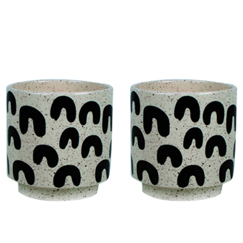 2PK Maine & Crawford Uwi 14cm Ceramic Planter Pot - Black/White