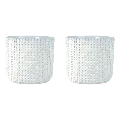 2PK Maine & Crawford Henry Textured 15cm Cement Pot w/ Hole & Stopper - White