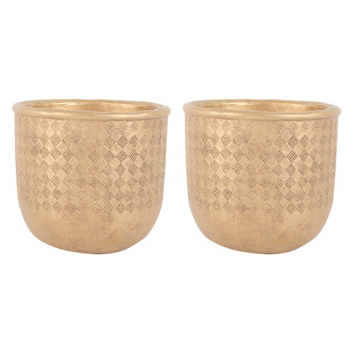 2PK Maine and Crawford Minnie Embossed 18cm Cement Pot - Gold