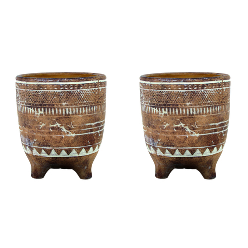 2PK Maine & Crawford Baker 16cm Cement Pot w/ Legs & Hole Stopper - Terracotta