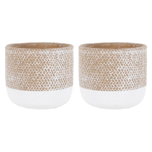 2PK Maine and Crawford 18x16cm Bipin Cement Pattern Pot - White/NAT