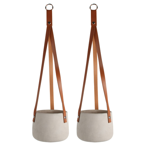 2PK Maine & Crawford 13cm Abiliene Concrete Hanging Pot w/ Leather Straps