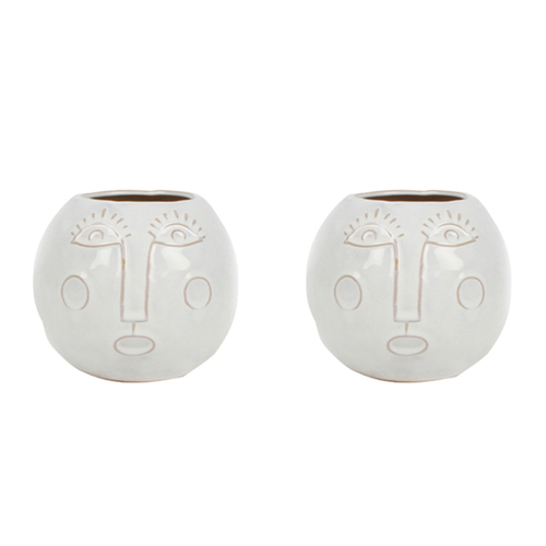 2PK Maine & Crawford Liloe Dolomite Face 15cm Planter Round Pot - White