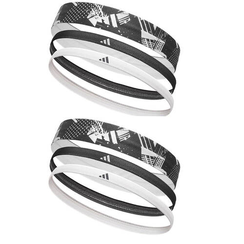 2x 3PK Adidas Elastic Graphic Sports Hair Bands Gym/Workout Accessory White/Black