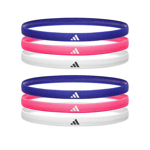 2x 3PK Adidas Sport Hair Bands Elastic/Lycra Non-Slip Lucid Blue/Lucid Pink/White
