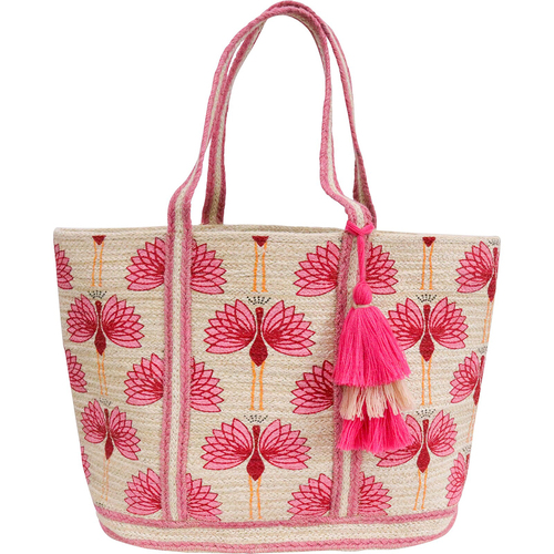 LVD Jute Bag Flamingo Print Womens Shoulder Handbag Carrier 30x30cm