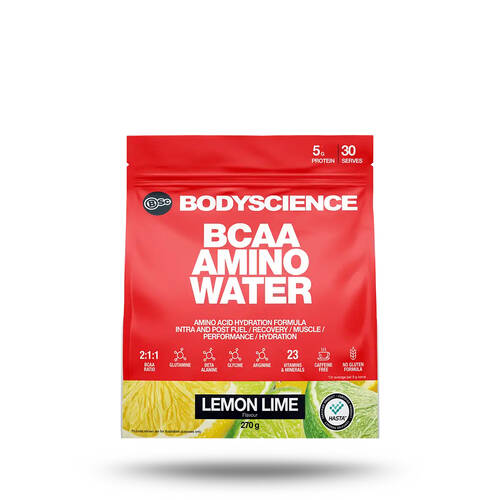 BSc BCAA Amino Water Powder Intra Workout 30 Serves Gluten Free 270g Lemon Lime