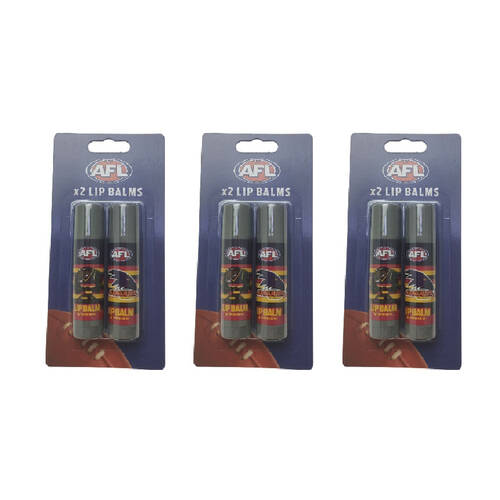 3x 2pc AFL Classic Soft Soothing & Moisturising Lip Balm Adelaide Crows 0.17oz