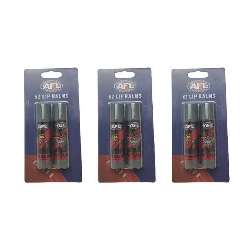 3PK AFL Lip Balm Two Pack Essendon Protective Moisturising Nourishing Soothing