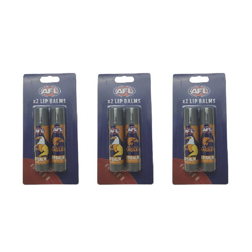 3x 2pc AFL Classic Soft Soothing & Moisturising Lip Balm West Coast Eagles 0.17oz