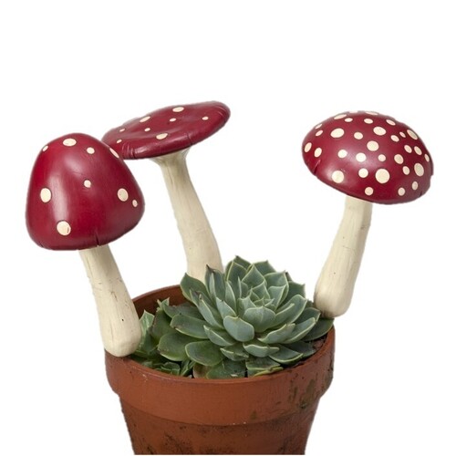 3x Garden 20cm Resin Mushroom Spike Outdoor Decor - Assorted