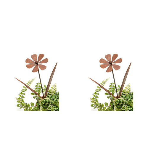 2x Garden Rust Metal Sticks Flower Rust Outdoor Decor Assorted